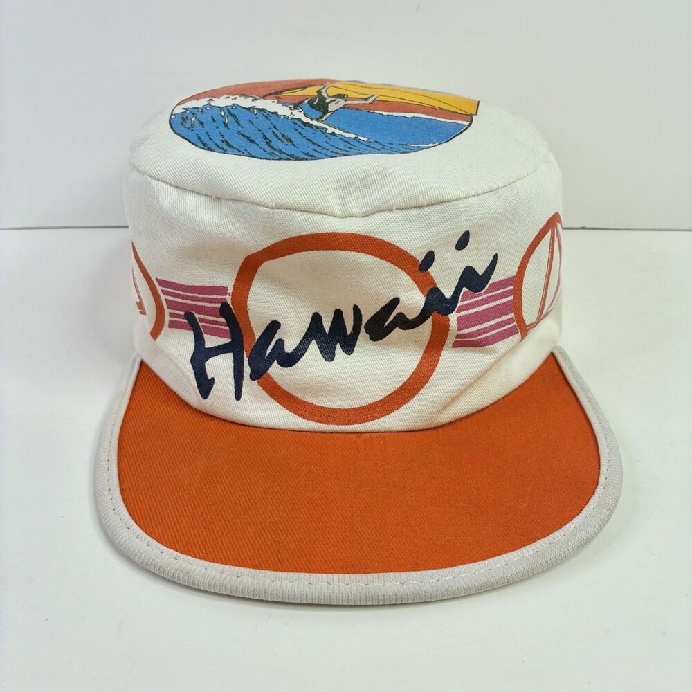 VTG Hawaii Painters Hat Surfing Windsurfing 80s Painter Cap Stretch USA *STAINS*
